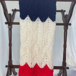 Knit Baby Blanket - Red White & Blue Striped Chevron Shower Gift. Knitted - thumbnail 3