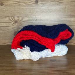 Knit Baby Blanket - Red White & Blue Striped Chevron Shower Gift. Knitted - thumbnail 4