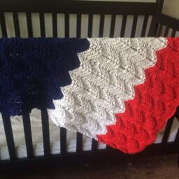 Knit Baby Blanket - Red White & Blue Striped Chevron Shower Gift. Knitted - thumbnail 2