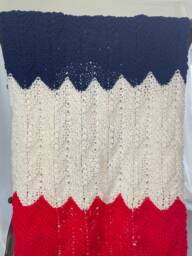 Knit Baby Blanket - Red White & Blue Striped Chevron Shower Gift. Knitted - thumbnail 1