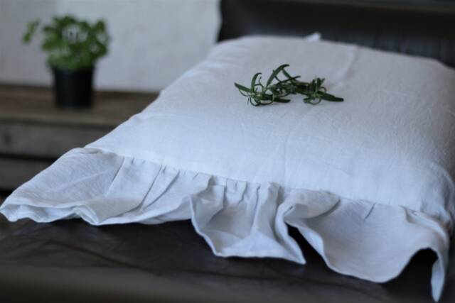 Natural Linen Bedroom Pillow Case With Ruffles, Ruffled Shams Standard, Queen, King Size - image 1