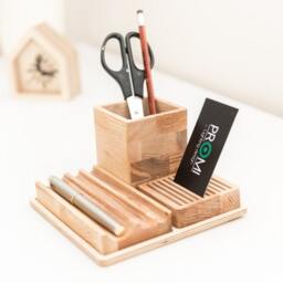 Personalized Wood Desk Organizer, Wooden Desk Organization, Custom Pen Holder & Pencil Holder, Graduation Gift, Gift For Dad - thumbnail 2