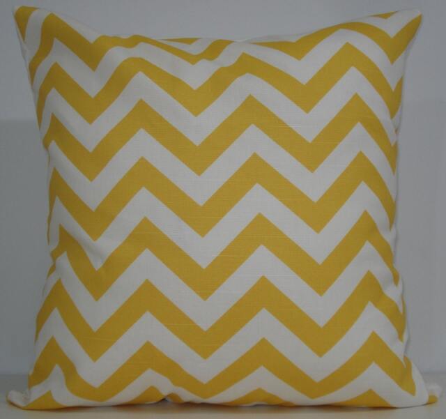 New 18x18 Inch Designer Handmade Pillow Case. Corn Yellow & White Chrvron Zig Zag Pattern