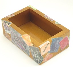 Decoupage Business Card Holder Hand-Painted International Stamps Desk Decor - thumbnail 3