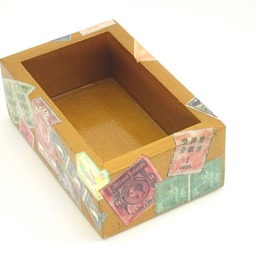 Decoupage Business Card Holder Hand-Painted International Stamps Desk Decor - thumbnail 4