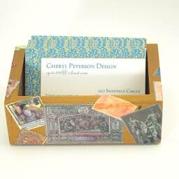Decoupage Business Card Holder Hand-Painted International Stamps Desk Decor - thumbnail 2