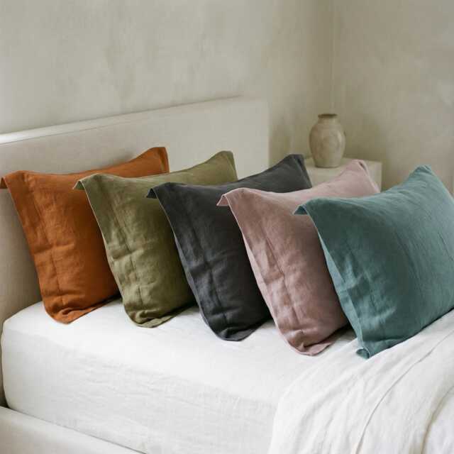 Linen Pillow Case With Flange Oxford Style Stone Washed Softened Pillowcase Queen King Sham Square Cover Lumbar - image 1