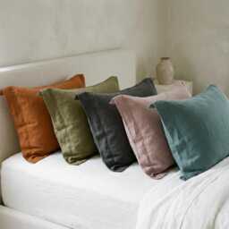 Linen Pillow Case With Flange Oxford Style Stone Washed Softened Pillowcase Queen King Sham Square Cover Lumbar - thumbnail 1