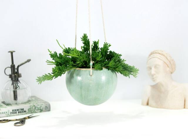 Handmade Mint Ceramic Hanging Planter Boho Wall Decor - image 1