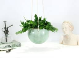 Handmade Mint Ceramic Hanging Planter Boho Wall Decor - thumbnail 1