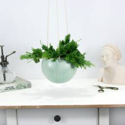 Handmade Mint Ceramic Hanging Planter Boho Wall Decor - thumbnail 3