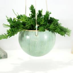 Handmade Mint Ceramic Hanging Planter Boho Wall Decor - thumbnail 2