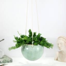Handmade Mint Ceramic Hanging Planter Boho Wall Decor - thumbnail 4