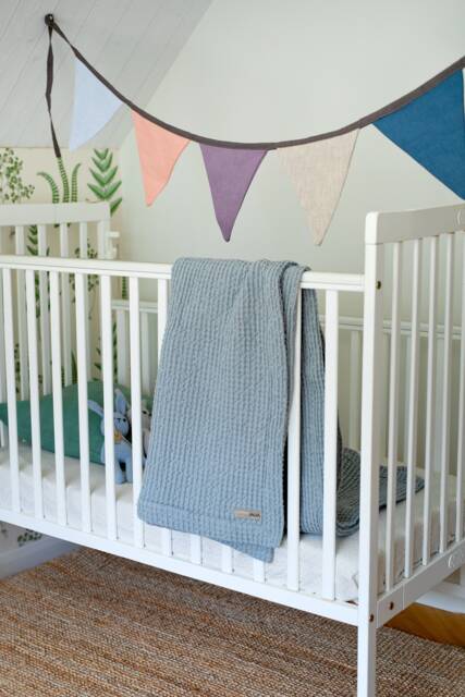 Waffle Linen Baby Blanket in Stylish Dusty Blue/Soft & Absorbant Throw/Newborn Deep Hems Blanket/Free Shipping - image 1