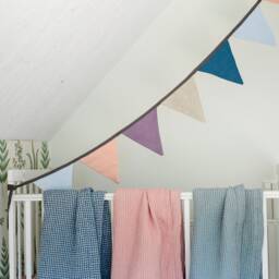 Waffle Linen Baby Blanket in Stylish Dusty Blue/Soft & Absorbant Throw/Newborn Deep Hems Blanket/Free Shipping - thumbnail 2
