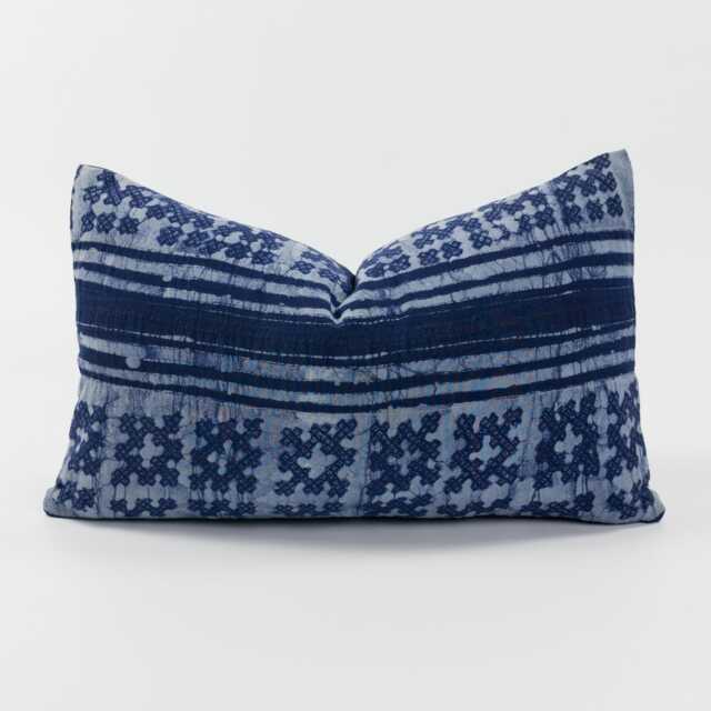 Indigo Batik Pillow Cover - Vintage Hill Tribe Textile, 12x20 - image 1