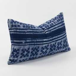 Indigo Batik Pillow Cover - Vintage Hill Tribe Textile, 12x20 - thumbnail 3