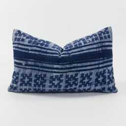 Indigo Batik Pillow Cover - Vintage Hill Tribe Textile, 12x20 - thumbnail 1