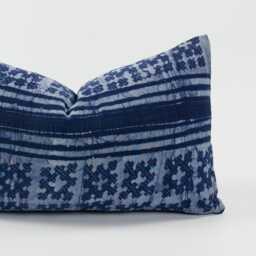 Indigo Batik Pillow Cover - Vintage Hill Tribe Textile, 12x20 - thumbnail 2