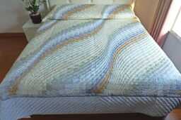 Personalized New Home Gifts For Couple, Neutral Bargello Quilt, Amish Style Unique Quilt Blanket, Cream Beige Bed, Gift - thumbnail 1