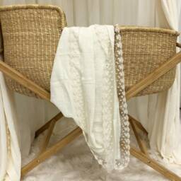 Baby Swaddle . Cotton & Lace Blanket Baby Christening Gift Shower Gift. Receiving - thumbnail 2