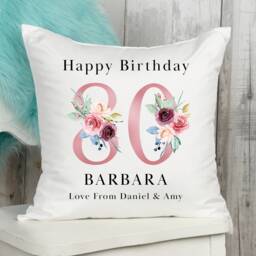 Personalised 80Th Birthday Cushion Pillow - Custom Message Gifts & Unique Present Ideas For Mum, Grandma, Auntie, Sister Or Friend - thumbnail 1