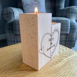 Set Of Two Wooden Tea Light Holder - Happy 5Th Anniversary Heart - Gift Wedding 5 Year - thumbnail 2