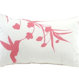 Coral Pink Bird & Hummingbird Pillows Asian Inspired Cotton Set - thumbnail 3