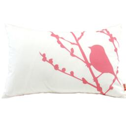 Coral Pink Bird & Hummingbird Pillows Asian Inspired Cotton Set - thumbnail 2