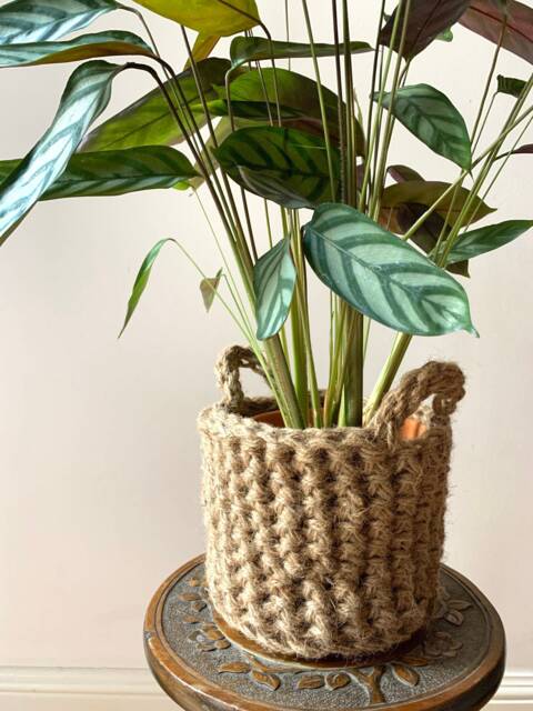 Jute Crochet Plant Holder - Bohemian Eco Friendly Handmade Basket Textured Fabric Pot Planter - image 1