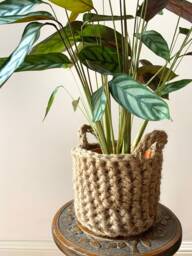 Jute Crochet Plant Holder - Bohemian Eco Friendly Handmade Basket Textured Fabric Pot Planter - thumbnail 1