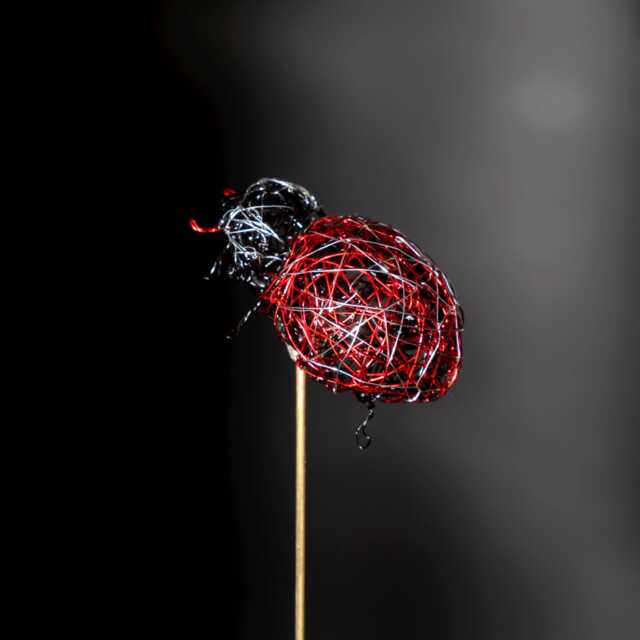 Ladybug Art Sculpture, Wire Insect Animal Figurine, Modern Whimsical Decor - image 1