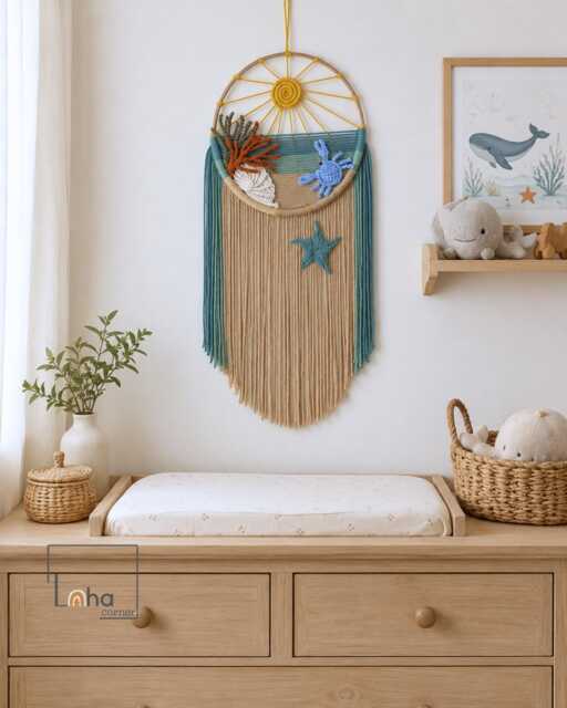 Ocean Nursery Wall Decor, Coastal Hanging, Beach Theme Baby Room Sea Life Macrame Art, Decor - image 1