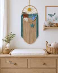 Ocean Nursery Wall Decor, Coastal Hanging, Beach Theme Baby Room Sea Life Macrame Art, Decor - thumbnail 1
