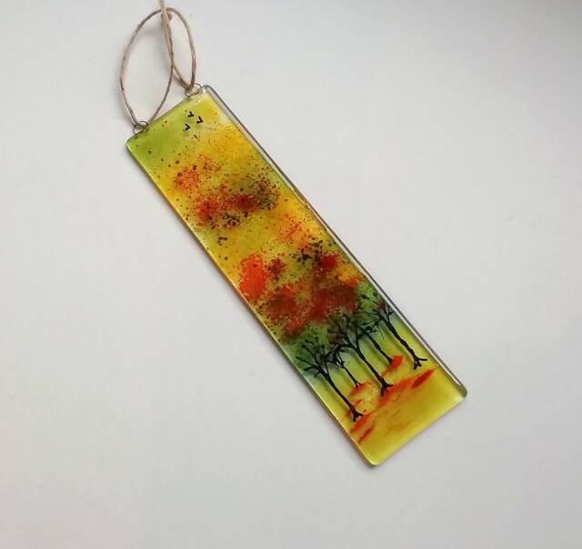Fused Glass Suncatcher Autumn Colors, Trees Wall Art - image 1