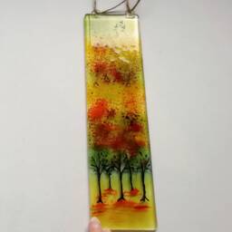 Fused Glass Suncatcher Autumn Colors, Trees Wall Art - thumbnail 2