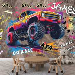 Wallpaper, Personalised Monster Truck Wall Mural, Gaming Room Decor, Peel & Stick - thumbnail 3