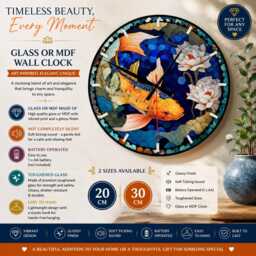 Japanese Koi Fish Glass Or Mdf Wall Clock Faux Stained Design - thumbnail 1