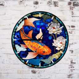 Japanese Koi Fish Glass Or Mdf Wall Clock Faux Stained Design - thumbnail 2