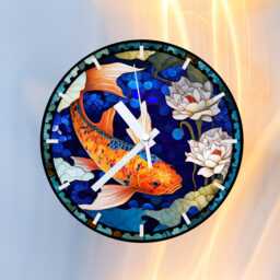 Japanese Koi Fish Glass Or Mdf Wall Clock Faux Stained Design - thumbnail 3