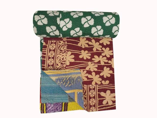 Handmade Cotton Kantha Quilt Twin Sari Blanket - image 1