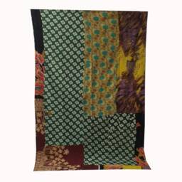 Handmade Cotton Kantha Quilt Twin Sari Blanket - thumbnail 3