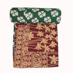 Handmade Cotton Kantha Quilt Twin Sari Blanket - thumbnail 2