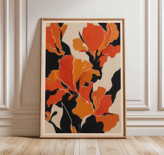 Abstract Floral Poster, Bold Orange Flower Wall Art, Modern Botanical Print, Contemporary Statement Artwork, Vibrant Nature Decor - image 1