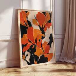 Abstract Floral Poster, Bold Orange Flower Wall Art, Modern Botanical Print, Contemporary Statement Artwork, Vibrant Nature Decor - thumbnail 2
