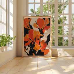 Abstract Floral Poster, Bold Orange Flower Wall Art, Modern Botanical Print, Contemporary Statement Artwork, Vibrant Nature Decor - thumbnail 3