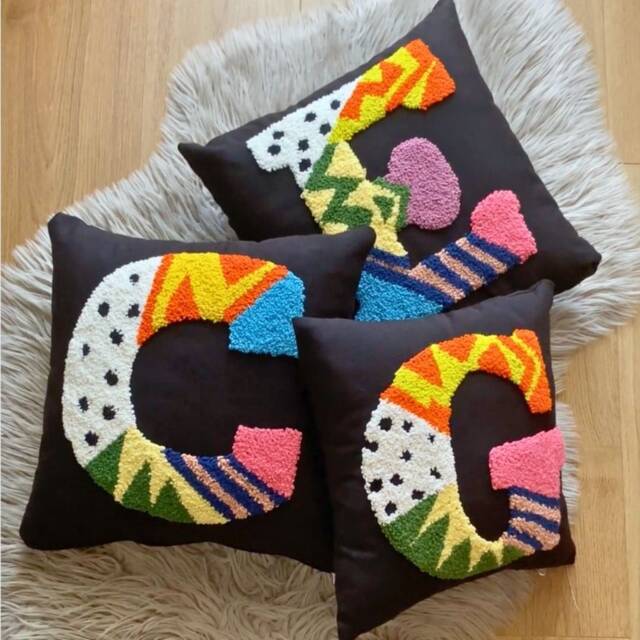 Punch Needle Embroidered Letter Pillow, Personalized Nursery Decor - image 1