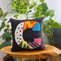 Punch Needle Embroidered Letter Pillow, Personalized Nursery Decor - thumbnail 2