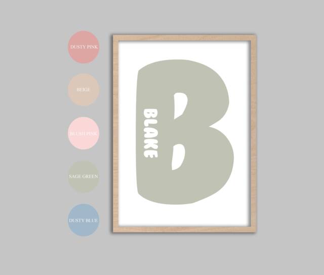 Custom Name Print, Nursery Prints, Girls Wall Decor, Boys Art, Kids Green Blush Dusty - image 1