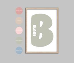 Custom Name Print, Nursery Prints, Girls Wall Decor, Boys Art, Kids Green Blush Dusty - thumbnail 1